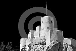 in oman muscat rock the old defensive fort battlesment sky and