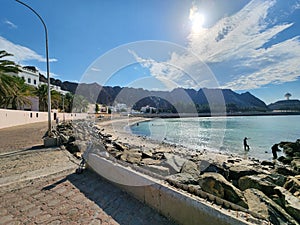 Oman Myscat  cityskyline. Bay and beach.