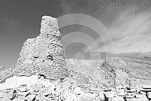 in oman the old abandoned village arch house and cloudy sky