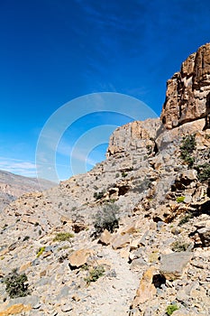 in oman the old mountain gorge and canyon the deep cloudy sky