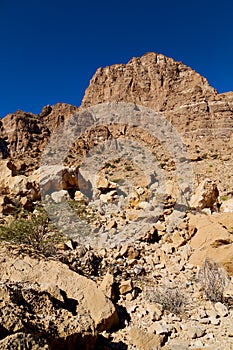 in oman the old mountain gorge and canyon the deep cloudy sky