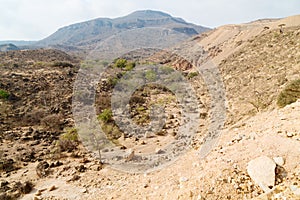 in oman the old mountain gorge and canyon the deep cloudy sky