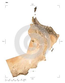 Oman shape on white. Low-res satellite