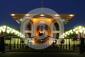 Oman, Sultan's palace in Muscat at night