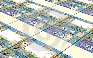 Omani rials bills stacked background.