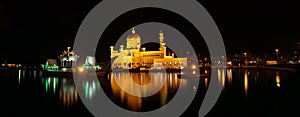 Omar Ali Saifuddien Mosque at night in Bandar Seri Begawan, Brunei.