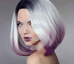 Ombre bob short hairstyle. Beautiful hair coloring woman. Trendy