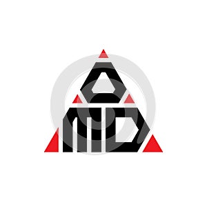 OMD triangle letter logo design with triangle shape. OMD triangle logo design monogram. OMD triangle vector logo template with red