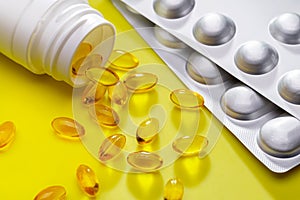 Omega 3 capsules, healthy lifestyle.
