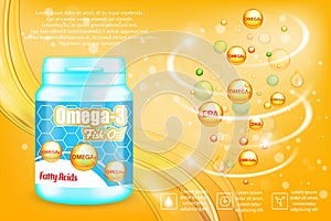 Omega-3 fatty acids advertising vector poster banner template