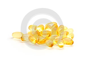 Omega 3 fish oil capsules isolated on a white background