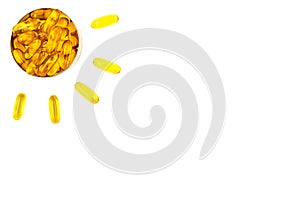 Omega-3 fish oil capsules on white background