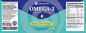 Omega 3 softgels Bottle Label vector packaging