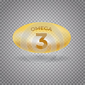 Omega 3acids pill gold icon. Polyunsaturated fatty. Nutrition skin care design