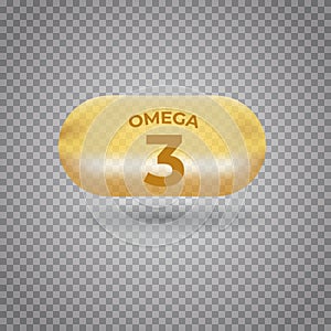 Omega 3acids pill gold icon. Polyunsaturated fatty. Nutrition skin care design