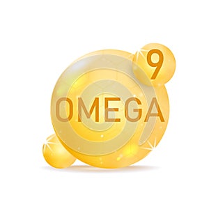 Omega 9 gold icon. Vitamin drop pill capsule.