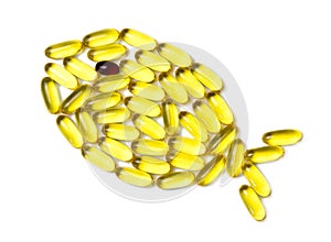 Omega3 Capsules in Fish Shape. Isolated on White.
