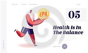 Omega Fats Bio Active Supplements Website Landing Page. Sportsman in Sportswear Running with EPA Eicosapentaenoic Acid