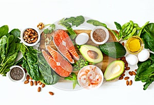 Omega 3 natural food sources concept, top down view photo