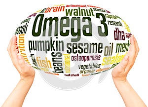 Omega 3 word cloud hand sphere concept
