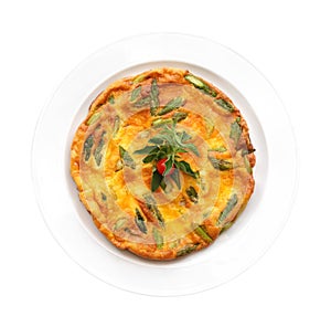 Omelet with asparagus and tomato