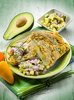 Omelet with avocado capsicum and onions