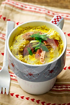 Omelet in a mug prepared in microwave