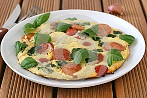 Omelet with sausages