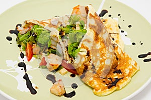 Omelette with arucola and shrimps