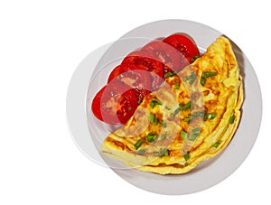 Omelette on plate. top view. isolated photo
