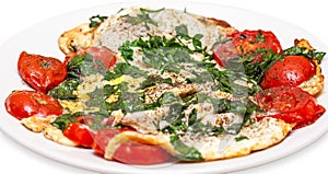 Omelette with tomatoes on a plate