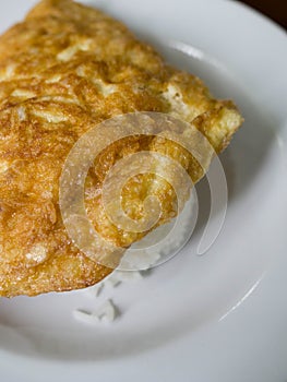 Omelette topped with rice, Vertical view