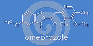 Omeprazole dyspepsia and peptic ulcer disease drug proton pump inhibitor molecule. Skeletal formula.