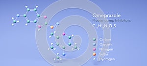 omeprazole molecule, molecular structures, proton-pump inhibitors, 3d model, Structural Chemical Formula and Atoms with Color photo
