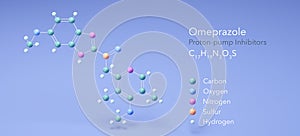 omeprazole molecule, molecular structures, proton-pump inhibitors, 3d model, Structural Chemical Formula and Atoms with Color photo