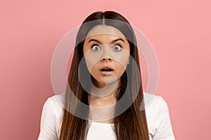 Omg. Closeup Portrait Of Shocked Teen Girl Looking At Camera