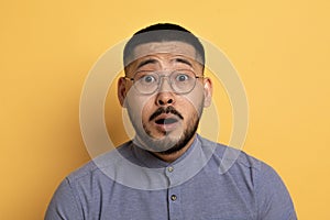 Omg. Closeup Portrait Of Shocked Young Asian Man Looking At Camera