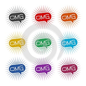 OMG, comic text speech bubble color icon set