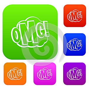 OMG, comic text speech bubble set color collection