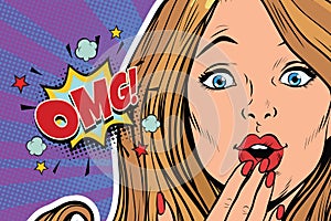 OMG surprised pop art woman face