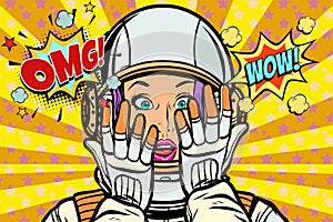 OMG wow pop art woman astronaut