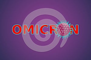 Omicron COVID-19 variant poster, panoramic banner with coronavirus germs. Microscopic view of coronavirus in cell. Concept of