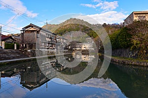 Omihachiman historic town along the canal in Japan