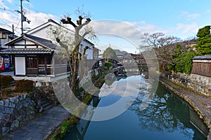 Omihachiman historic town along the canal in Japan