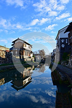 Omihachiman historic town along the canal in Japan