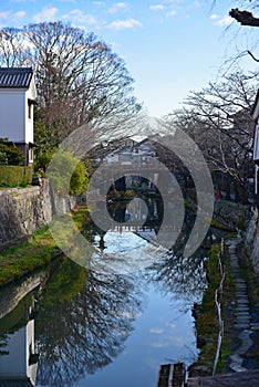 Omihachiman historic town along the canal in Shiga in Japan