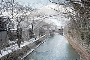 Omihachiman moat walkway in Snow