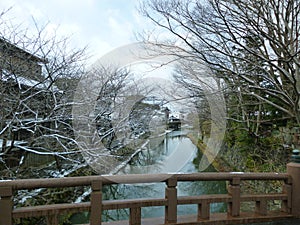 Omihachiman Moat In Winter, Snow On trees