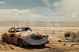 Ominous Apocalyptic car desert. Generate Ai