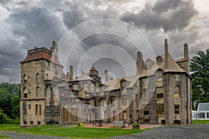 Ominous clouds over the historic Fonthill Castle in Doylestown Pennsylvania